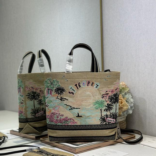 DIOR 26S BOOK TOTE BAG 34 IN MUTICOLOR RAFFIA