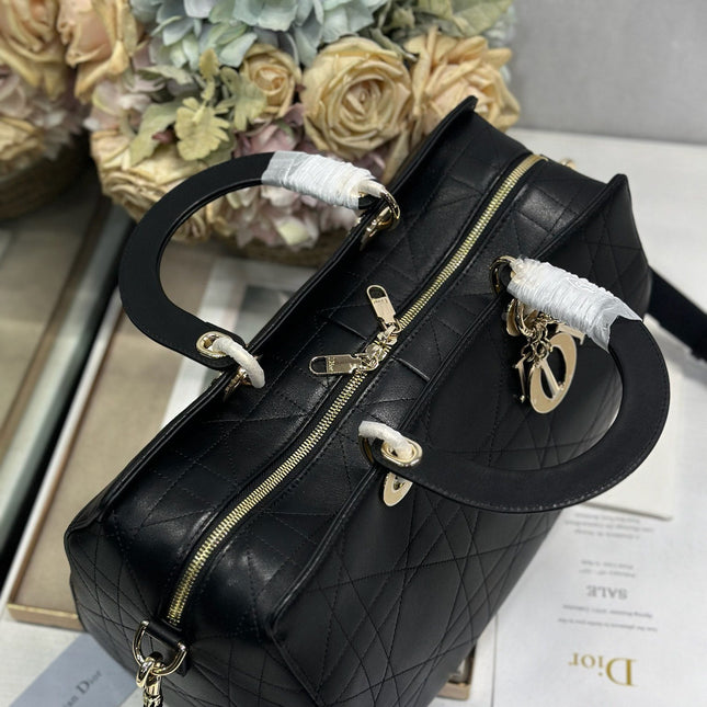 DIOR 26S LADY BAG 34 IN BLACK CALFSKIN