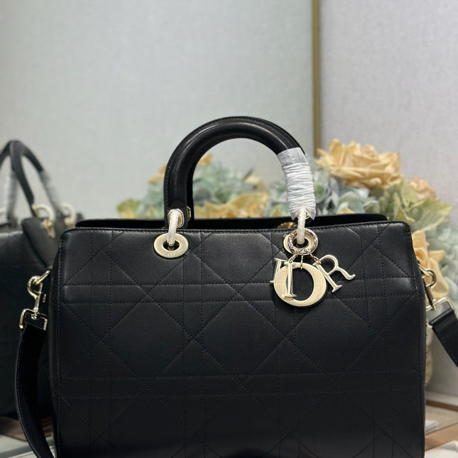 DIOR 26S LADY BAG 34 IN BLACK CALFSKIN