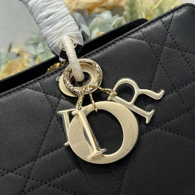 DIOR 26S LADY BAG 34 IN BLACK CALFSKIN