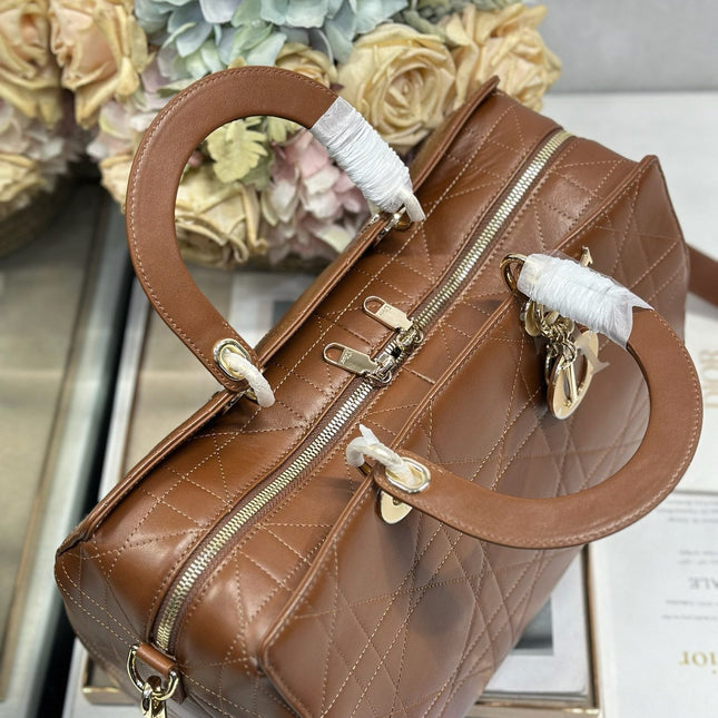 DIOR 26S LADY BAG 34 IN DARK BROWN CALFSKIN