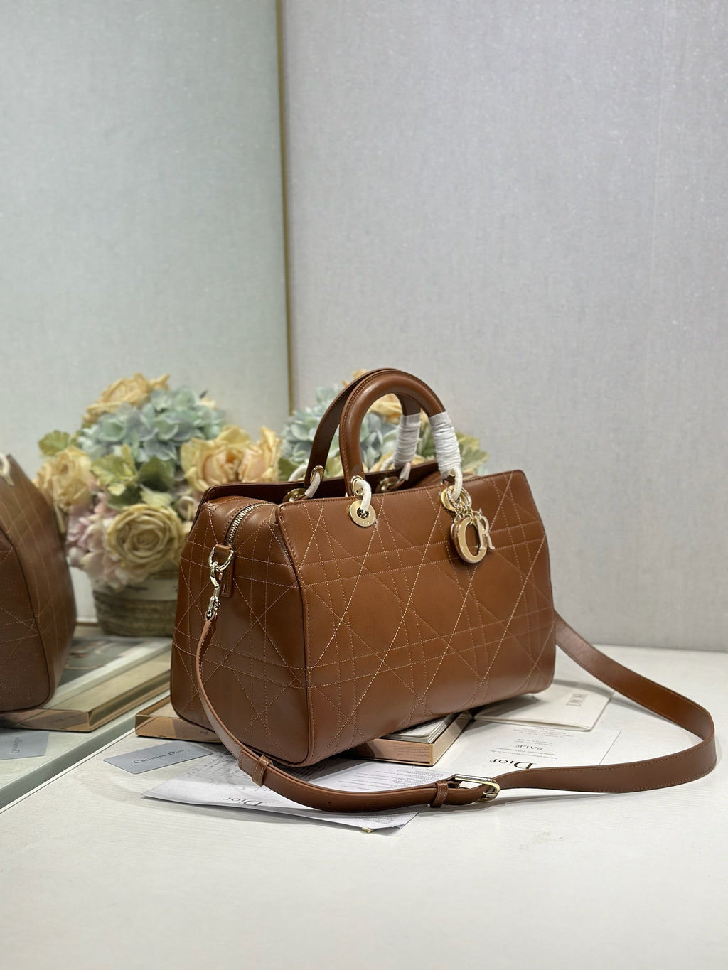 DIOR 26S CANNAGE GRANVILLE BAG 34 IN DARK BROWN CALFSKIN