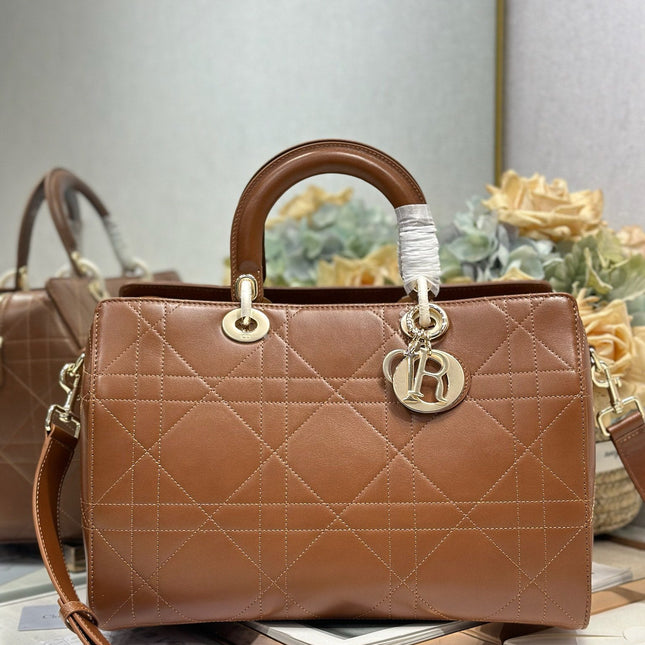 DIOR 26S LADY BAG 34 IN DARK BROWN CALFSKIN