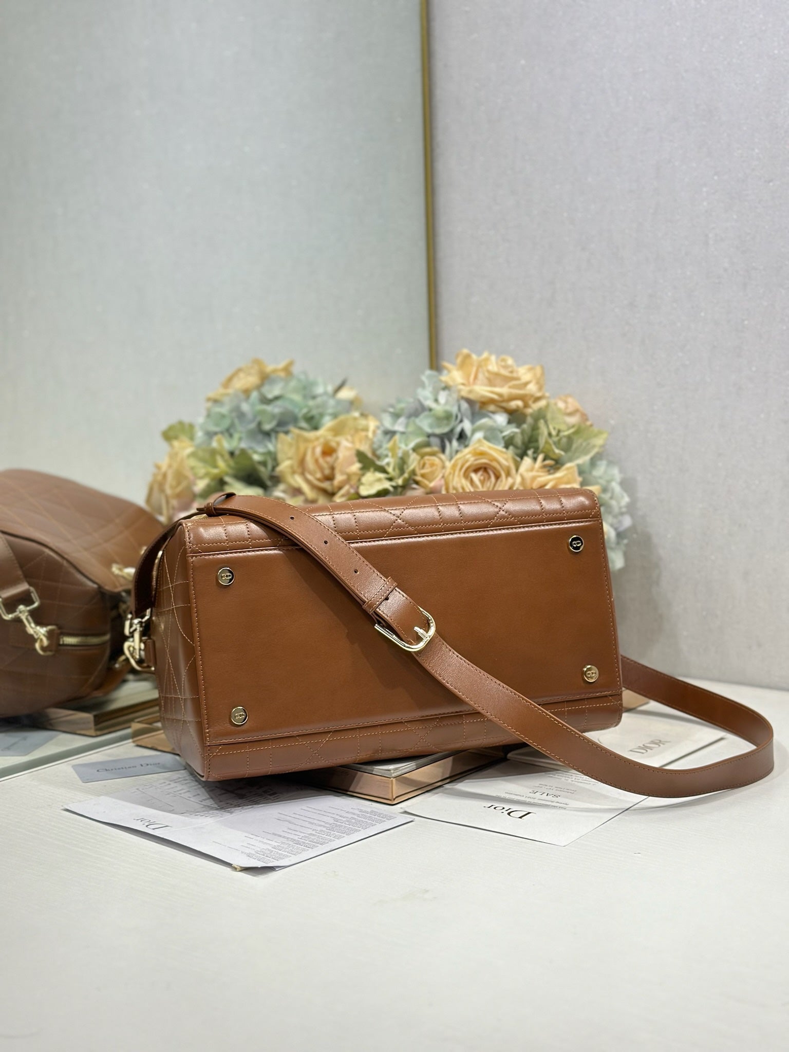 DIOR 26S CANNAGE GRANVILLE BAG 34 IN DARK BROWN CALFSKIN