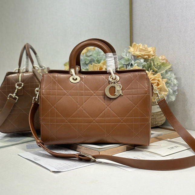 DIOR 26S LADY BAG 34 IN DARK BROWN CALFSKIN