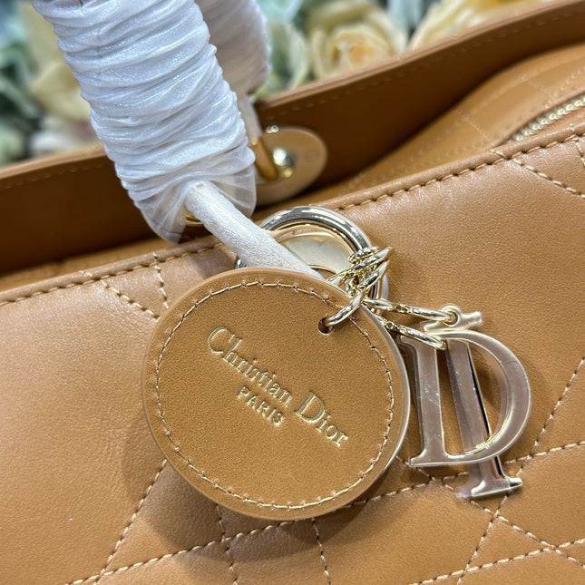 DIOR 26S LADY BAG 34 IN LIGHT BROWN CALFSKIN