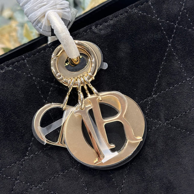 DIOR 26S CANNAGE GRANVILLE BAG 34 IN BLACK SUEDE