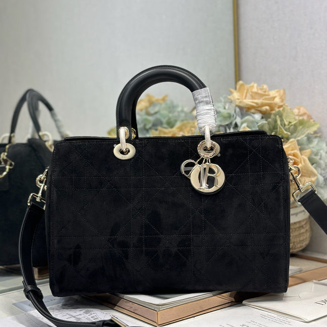 DIOR 26S LADY BAG 34 IN BLACK SUEDE