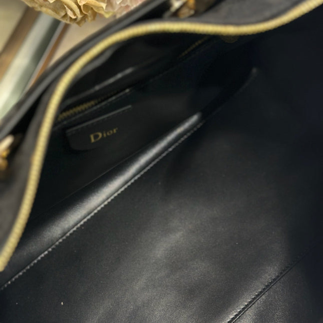 DIOR 26S LADY BAG 34 IN BLACK SUEDE