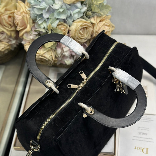 DIOR 26S LADY BAG 34 IN BLACK SUEDE