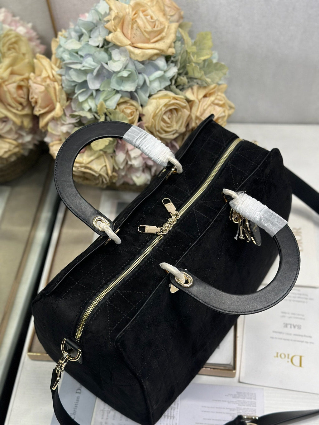 DIOR 26S CANNAGE GRANVILLE BAG 34 IN BLACK SUEDE