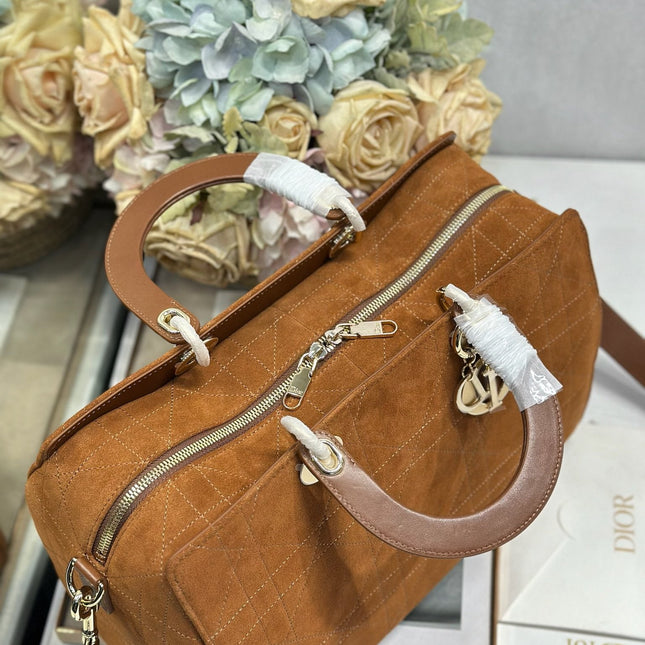 DIOR 26S LADY BAG 34 IN LIGHT BROWN SUEDE
