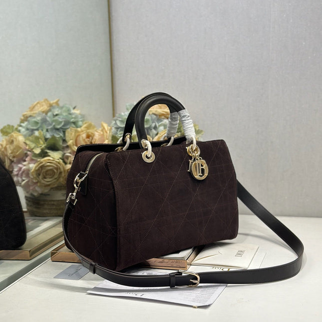 DIOR 26S LADY BAG 34 IN DARK BROWN SUEDE