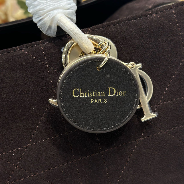 DIOR 26S LADY BAG 34 IN DARK BROWN SUEDE