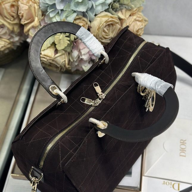 DIOR 26S LADY BAG 34 IN DARK BROWN SUEDE