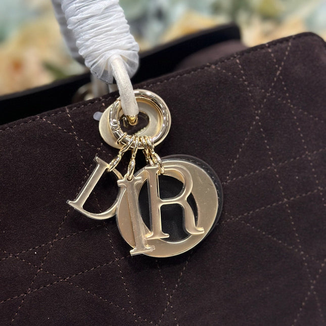 DIOR 26S LADY BAG 34 IN DARK BROWN SUEDE