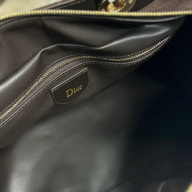 DIOR 26S LADY BAG 34 IN DARK BROWN SUEDE