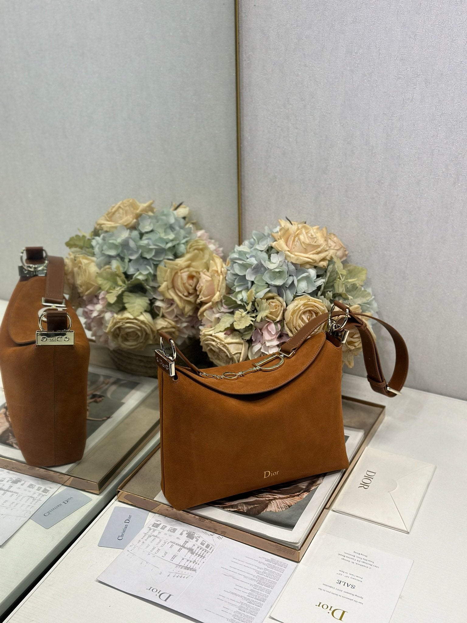 DIOR 26S DIORLY BAG 28 IN BROWN SUEDE