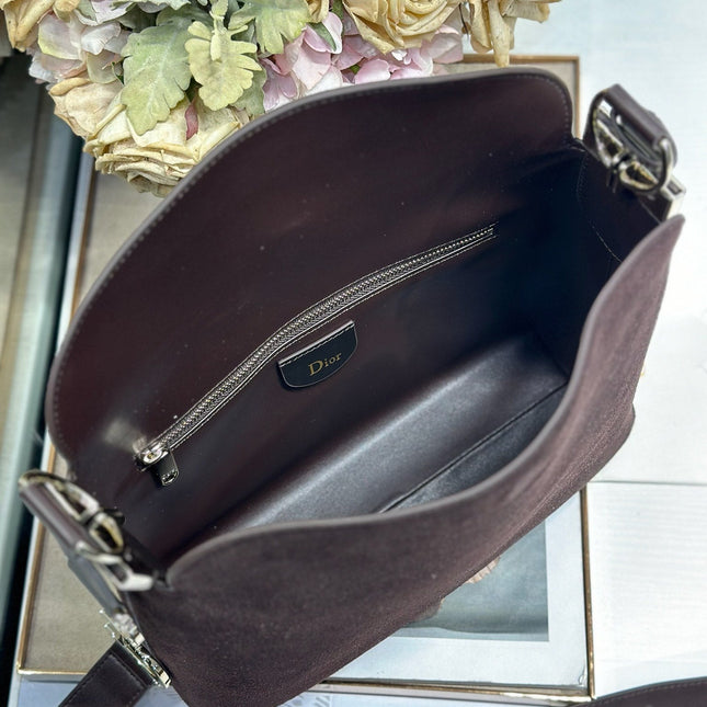 DIOR 26S DIORLY BAG 33 IN DRAK BROWN SUEDE