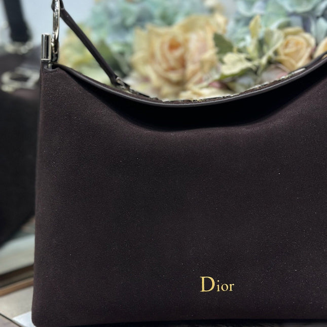DIOR 26S DIORLY BAG 33 IN DRAK BROWN SUEDE