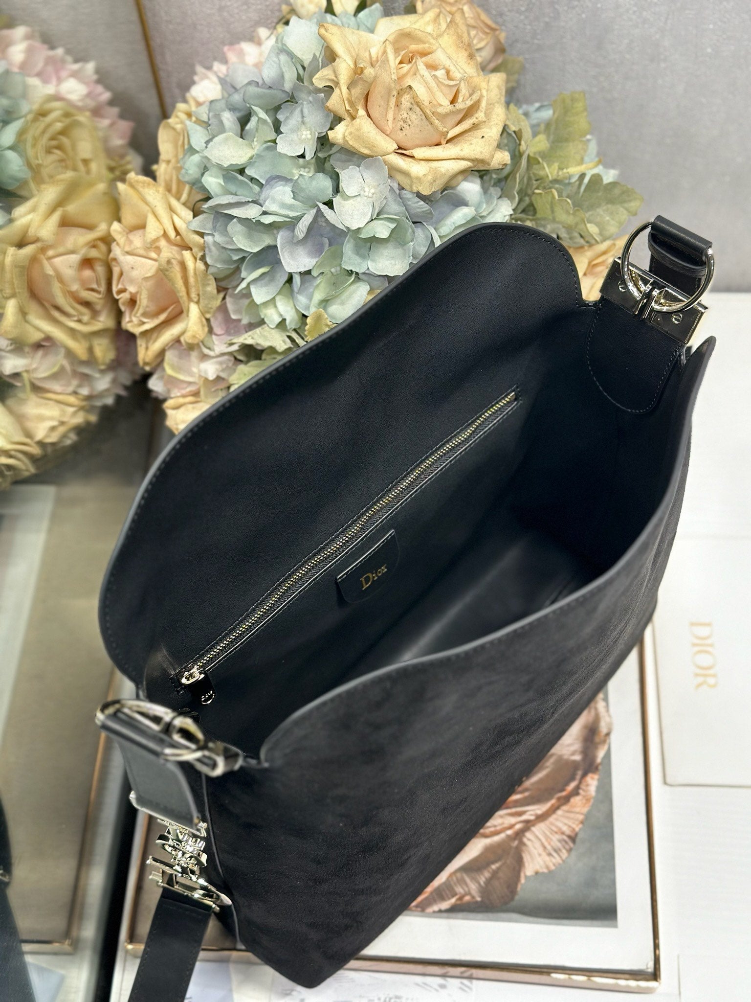 DIOR 26S DIORLY BAG 33 IN BLACK SUEDE
