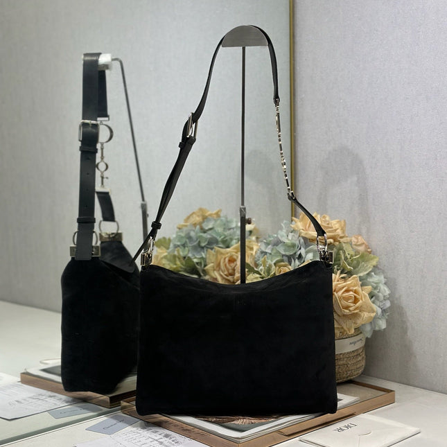 DIOR 26S DIORLY BAG 33 IN BLACK SUEDE