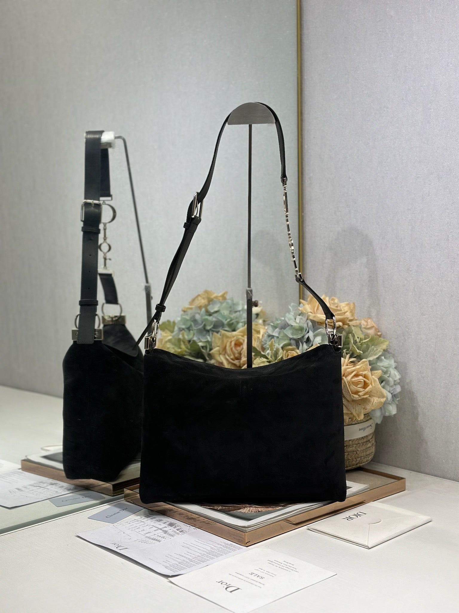 DIOR 26S DIORLY BAG 33 IN BLACK SUEDE