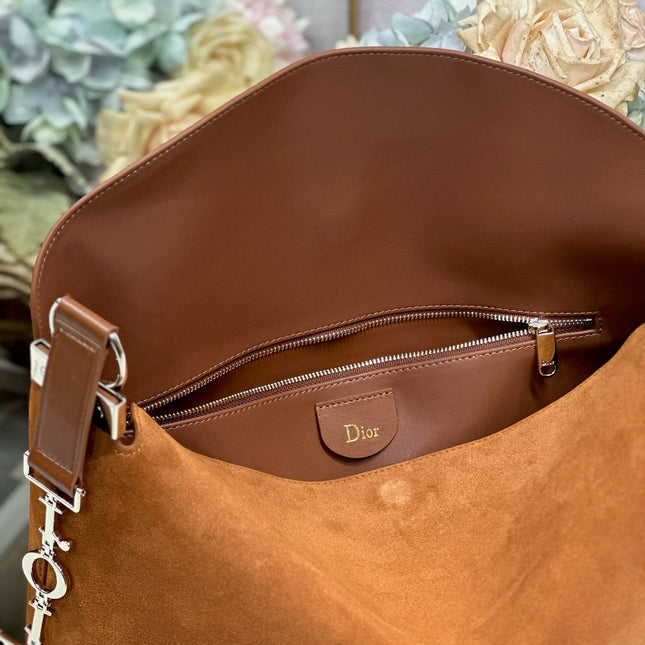 DIOR 26S DIORLY BAG 36 IN BROWN SUEDE