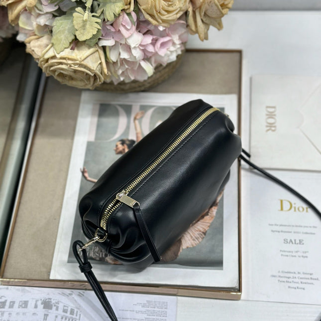 DIOR 26S BOW POUCH BAG 20 IN BLACK LAMBSKIN