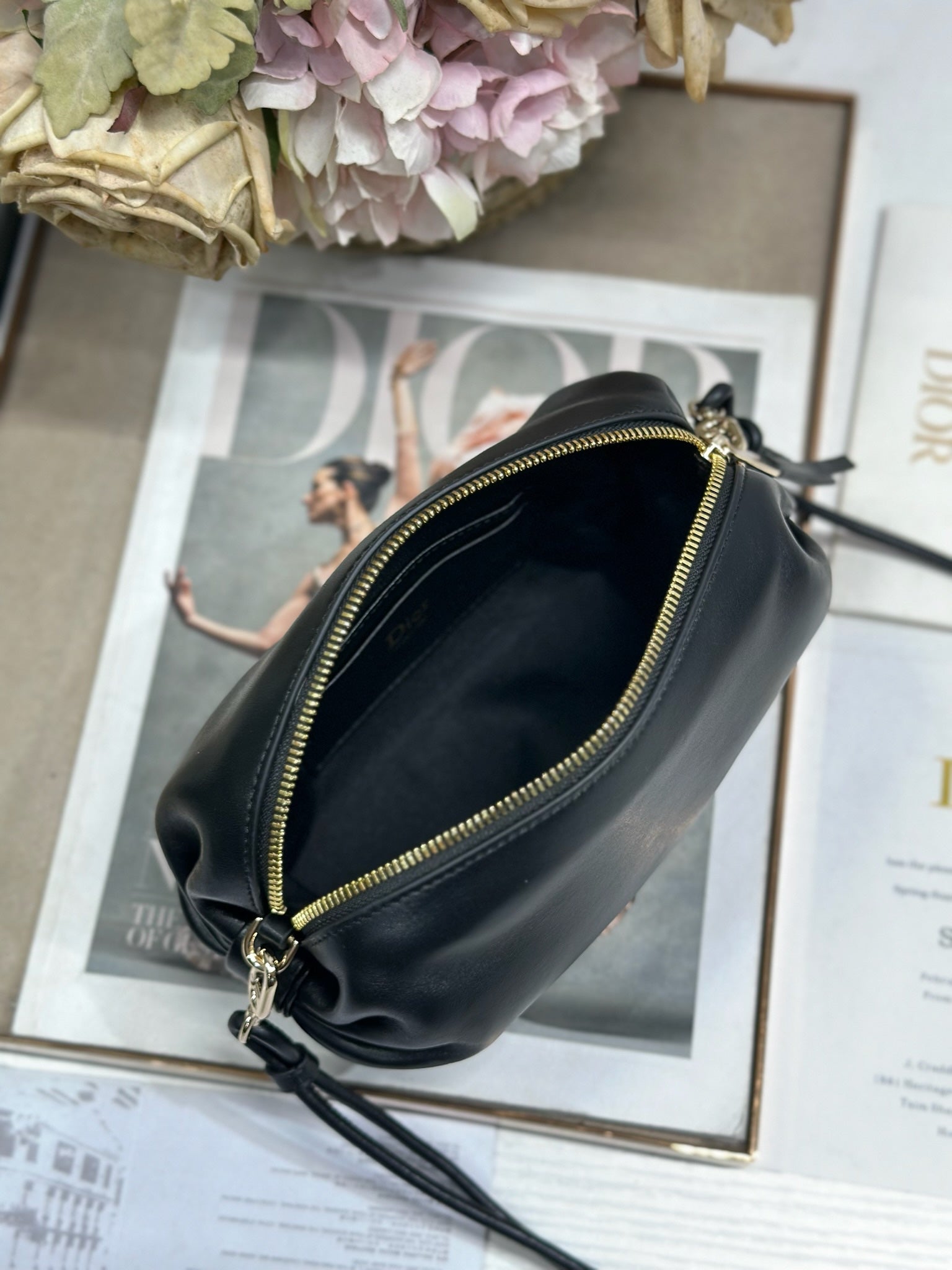 DIOR 26S BOW POUCH BAG 20 IN BLACK LAMBSKIN