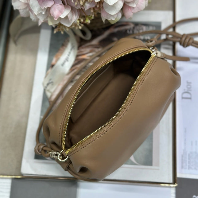 DIOR 26S BOW POUCH BAG 20 IN BROWN LAMBSKIN