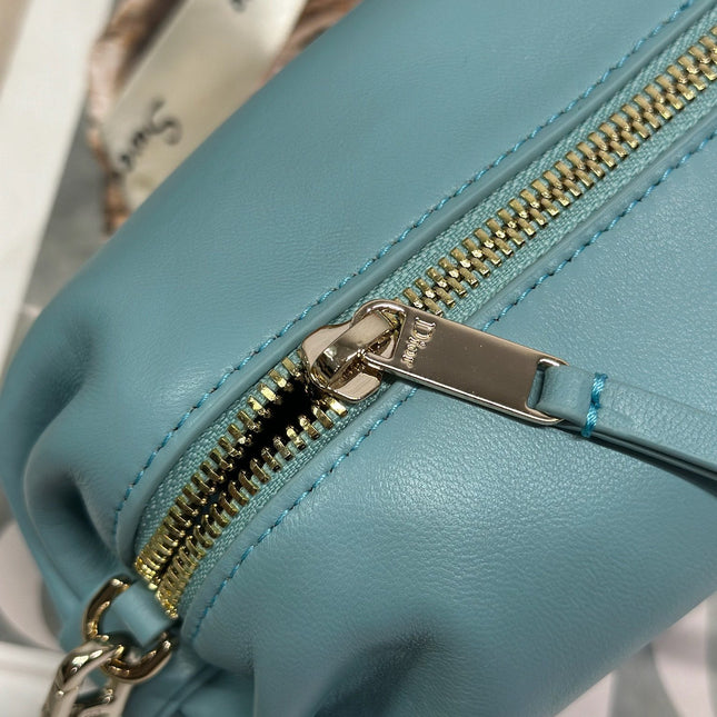DIOR 26S BOW POUCH BAG 20 IN BLUE LAMBSKIN