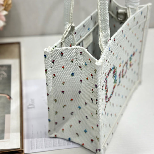 DIOR 26S BOOK TOTE BAG 26 IN MULTICOLOR MICRO FLORAL BAYADERE FABRIC