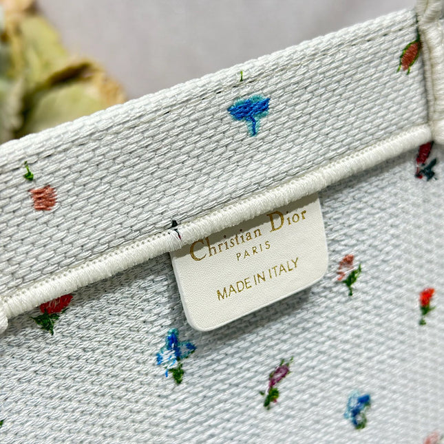 DIOR 26S BOOK TOTE BAG 42 IN MULTICOLOR MICRO FLORAL BAYADERE FABRIC