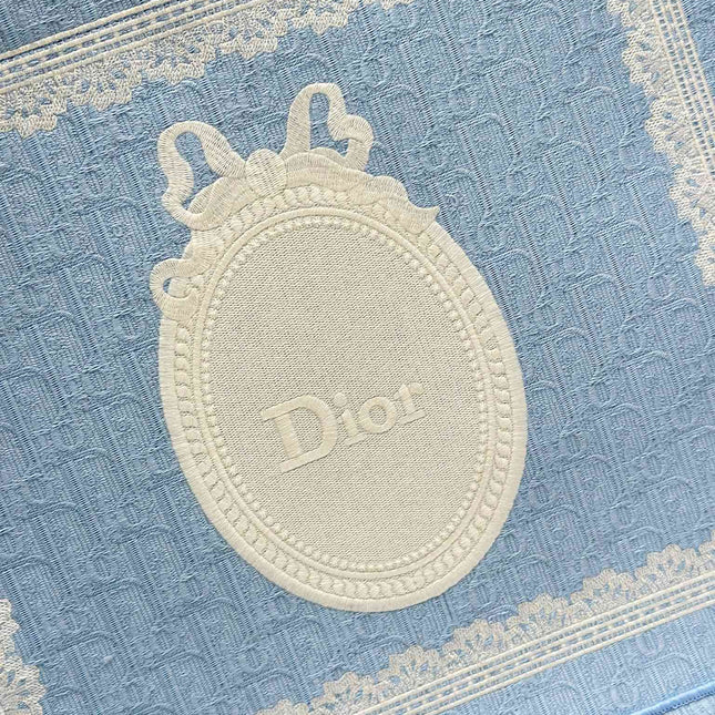 DIOR 26S BOOK TOTE BAG 42 IN BLUE AND WHITE LACE BAYADERE FABRIC