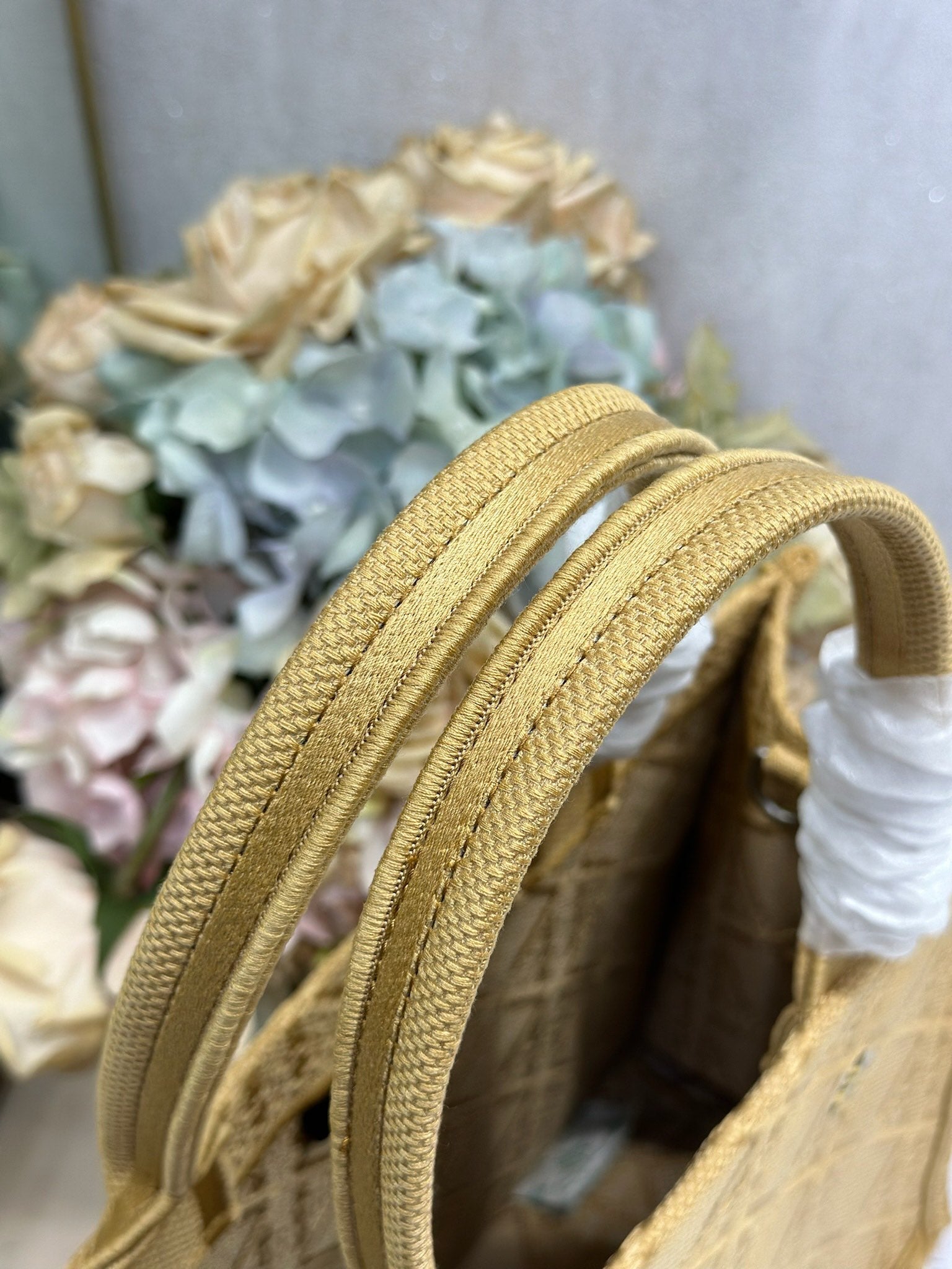 DIOR 26S BOOK TOTE BAG 36 IN BEIGE BAYADERE FABRIC D-STRIPES EMBROIDERY
