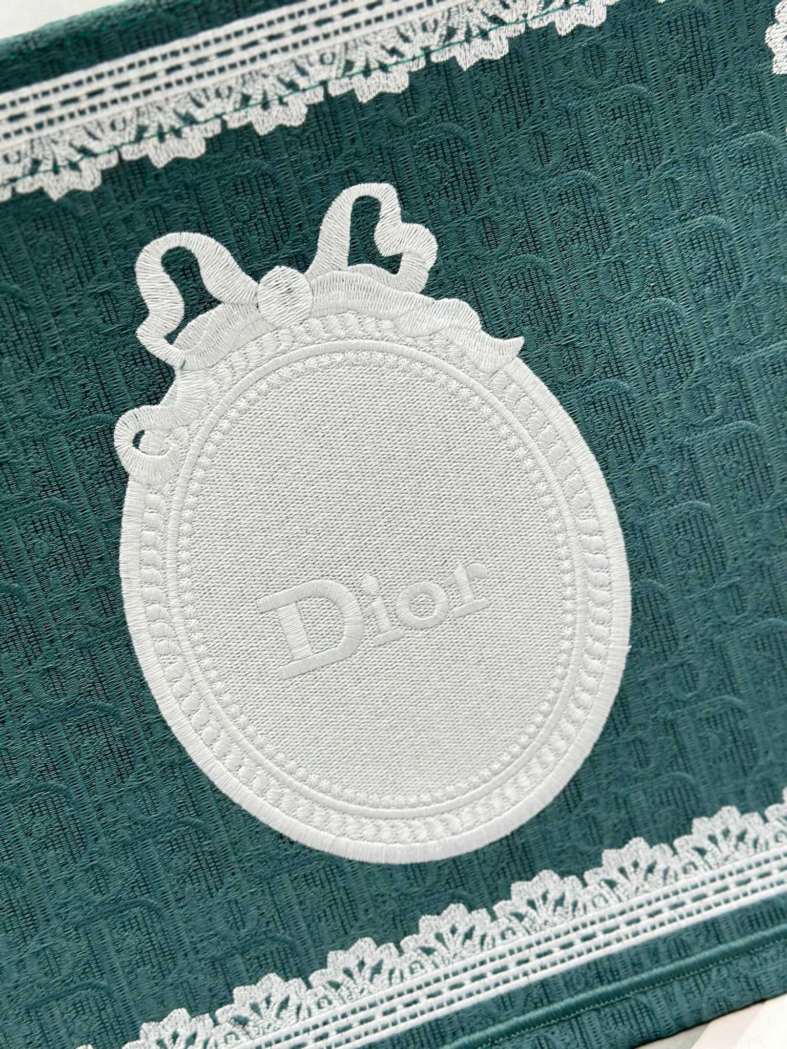 DIOR 26S BOOK TOTE BAG 36 IN TEAL GREEN AND WHITE BAYADERE FABRIC