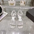 CC HIGH-HEELED SANDALS IN BLACK AND WHITE TWEED