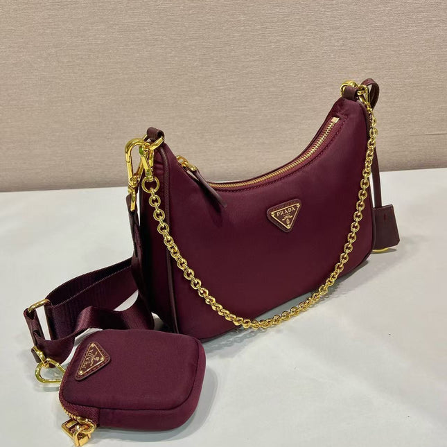 PRA HOBO BAG 22 IN BURGUNDY RED RE-NYLON