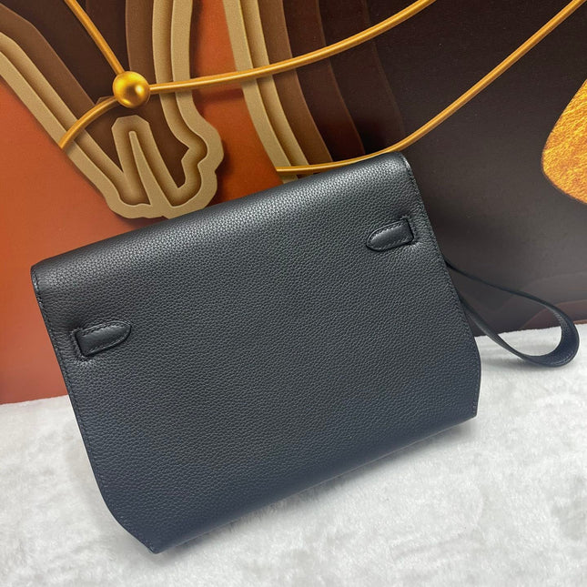 KELLY DEPECHES 25 IN BLACK TOGO CALFSKIN SILVER HARDWARE