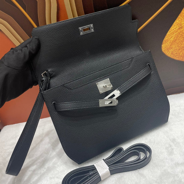 KELLY DEPECHES 25 IN BLACK TOGO CALFSKIN SILVER HARDWARE