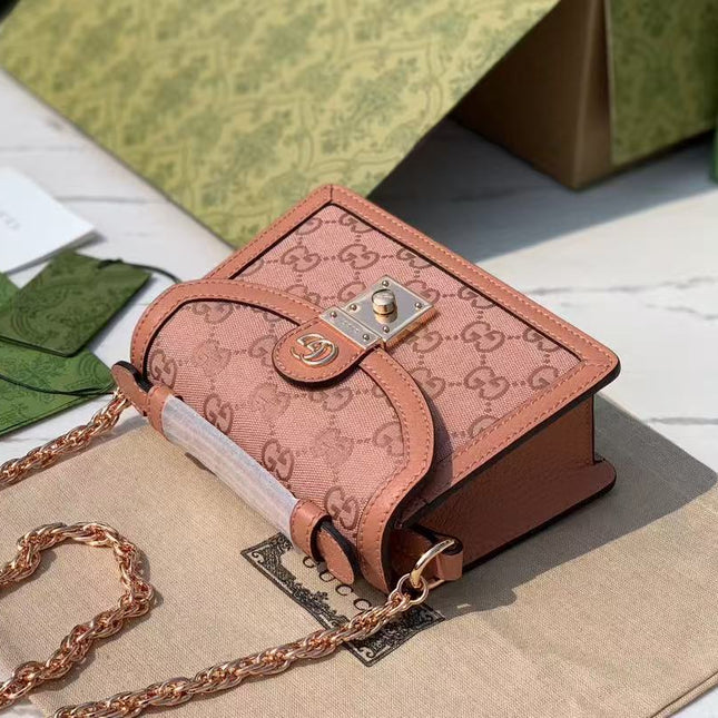 GUCCI OPHIDIA SHOULDER BAG 17 IN PINK CANVAS WITH LEATHER TRIM