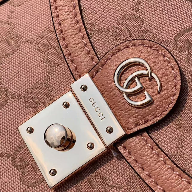 GUCCI OPHIDIA SHOULDER BAG 17 IN PINK CANVAS WITH LEATHER TRIM
