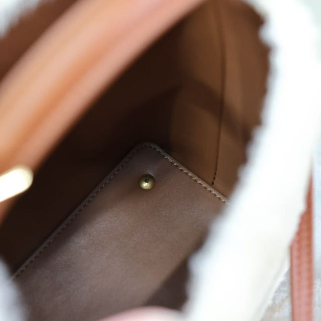 YSL LE 15 MINI SHEARLING BUCKET BAG IN CREAM BEIGE WITH LEATHER TRIM