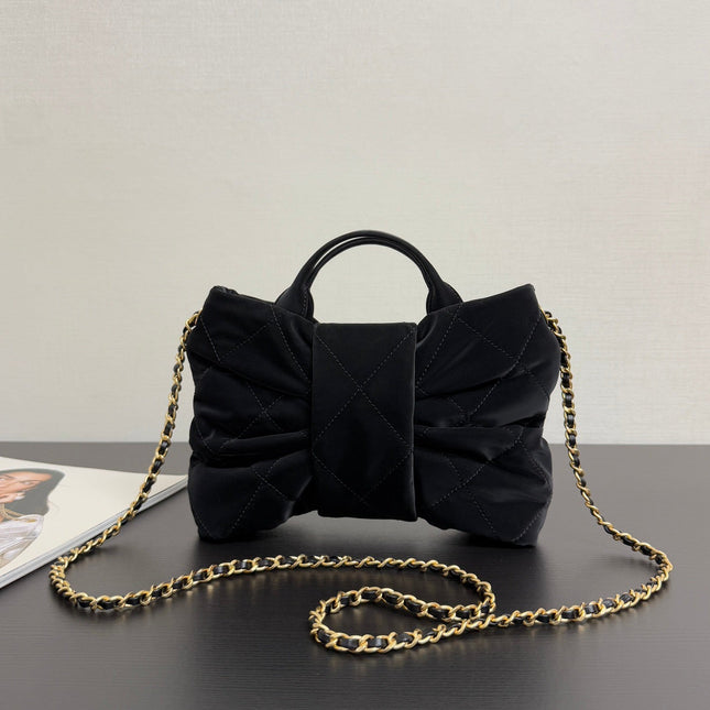 CHANEL MINI BOW BAG 26 IN BLACK VELVET WITH GOLD HARDWARE