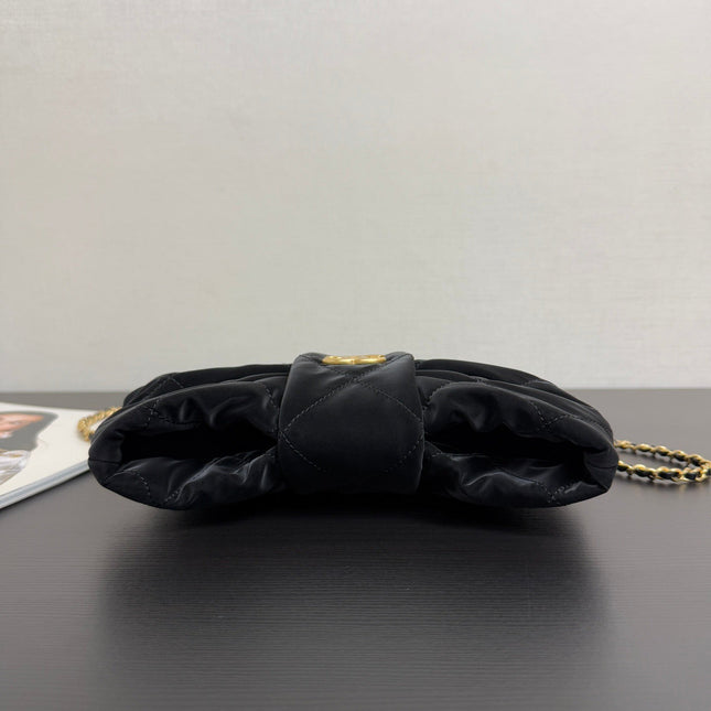 CHANEL MINI BOW BAG 26 IN BLACK VELVET WITH GOLD HARDWARE