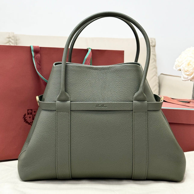 LP GHIERA SHOPPER BAG 40 IN MOSS GREEN CALFSKIN