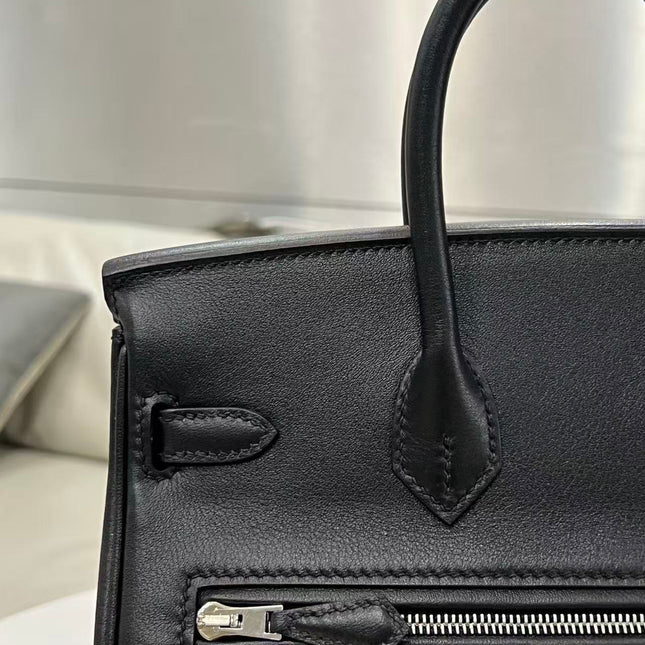 HM ROCK BIRKIN 25 BAG IN BLACK TOGO SILVER HARDWARE.