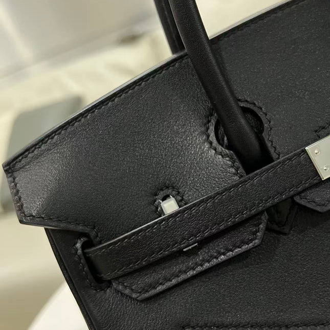 HM ROCK BIRKIN 25 BAG IN BLACK TOGO SILVER HARDWARE.