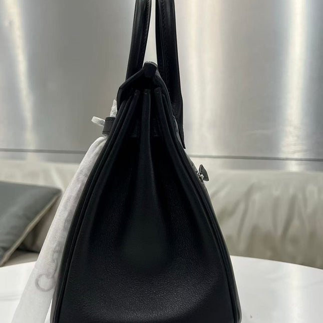 HM ROCK BIRKIN 25 BAG IN BLACK TOGO SILVER HARDWARE.